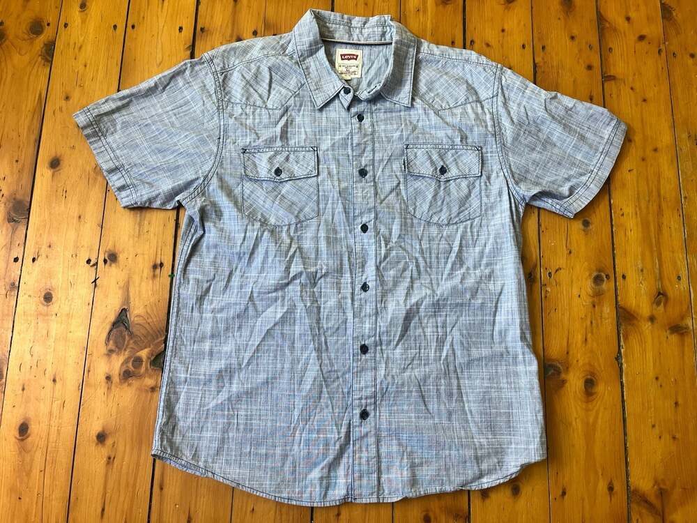 Levi's Modern Men's Blue Plaid Short Sleeve Western Button-Down Shirt XL